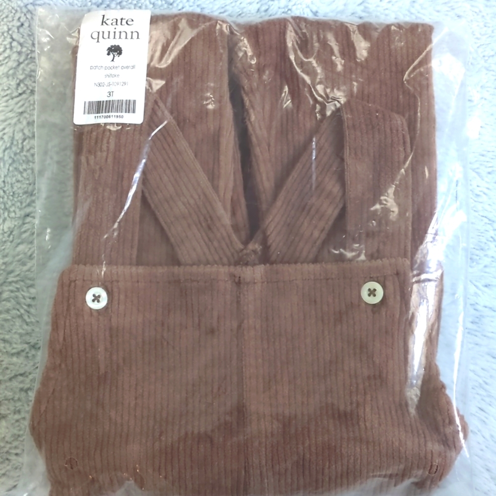 NWT 3T Kate Quinn Organics Patch Pocket Overalls Corduroy Shitake Shiitake Brown - Picture 2 of 4